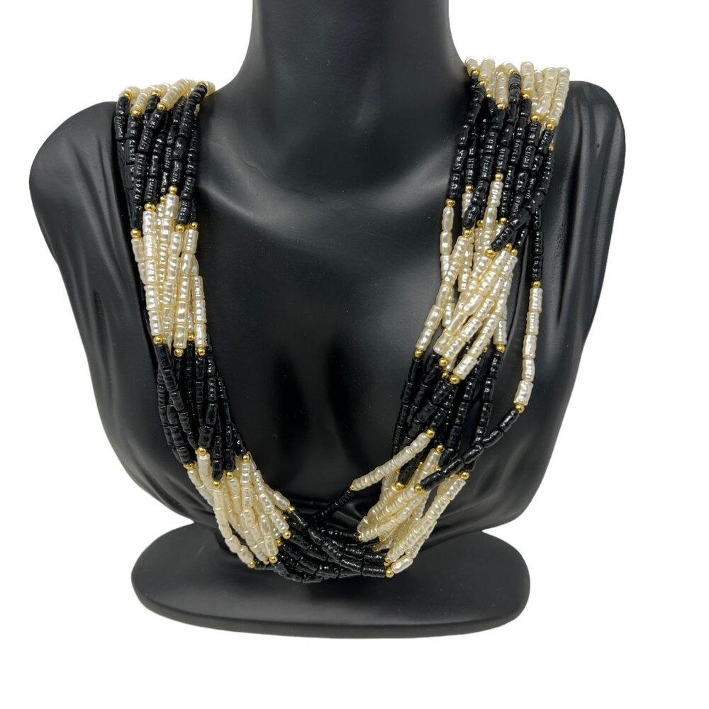 Beaded Necklace‎ 12 Strand Long Oval Beads Braided Long Dramatic Statement Piece